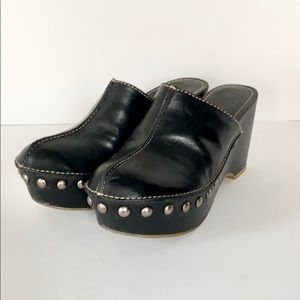 Brazilian black leather clogs mules platform slide